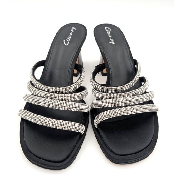 Circus NY Heddie Rhinestone Strap Heeled Sandals Women's Black Size US6 EU37 - Picture 2 of 13